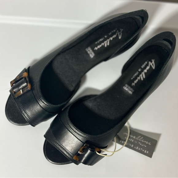 NEW Avellini Black Leather Open-Toe Flats with Buckle, Women’s Size 8 - Picture 4 of 9